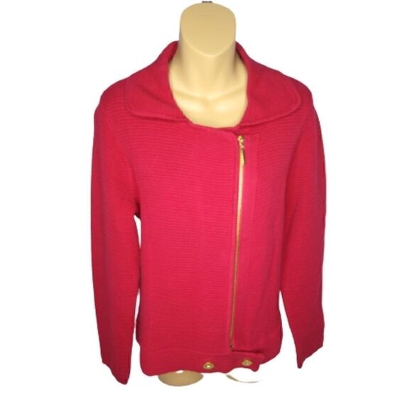 Chico's Red Moto Style Knit Jacket Size 1 / Misses SZ 8 - Picture 1 of 5